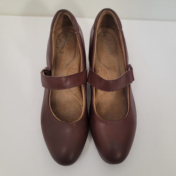 Natural Soul Mary Jane Wedge 9.5 Leather Maritzia Almond Toe Brown Faux Leather - Picture 4 of 15